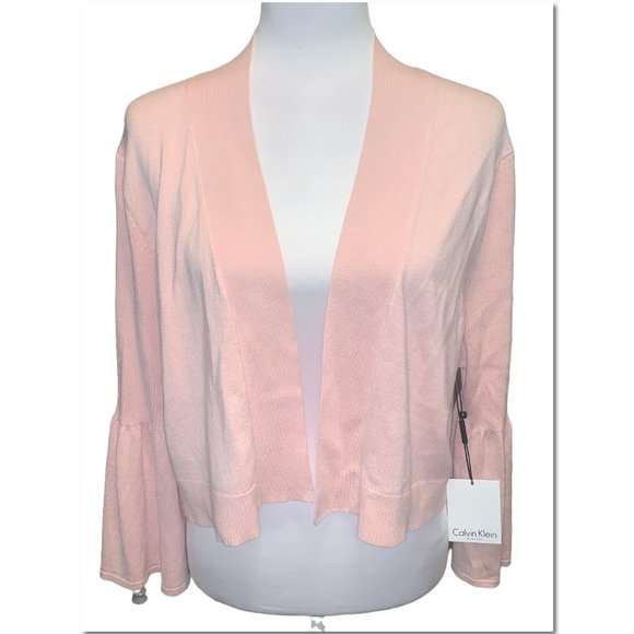 Calvin Klein Bell Sleeve Open Cardigan Sweater Light Pink Size XL NWT - Picture 1 of 7